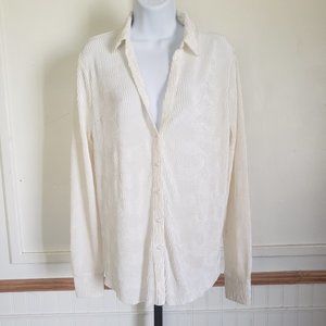 Meshki Yara Womens Shirt XS Pleated Satin Cream Ivory Tofu Long Slv V-Neck NEW